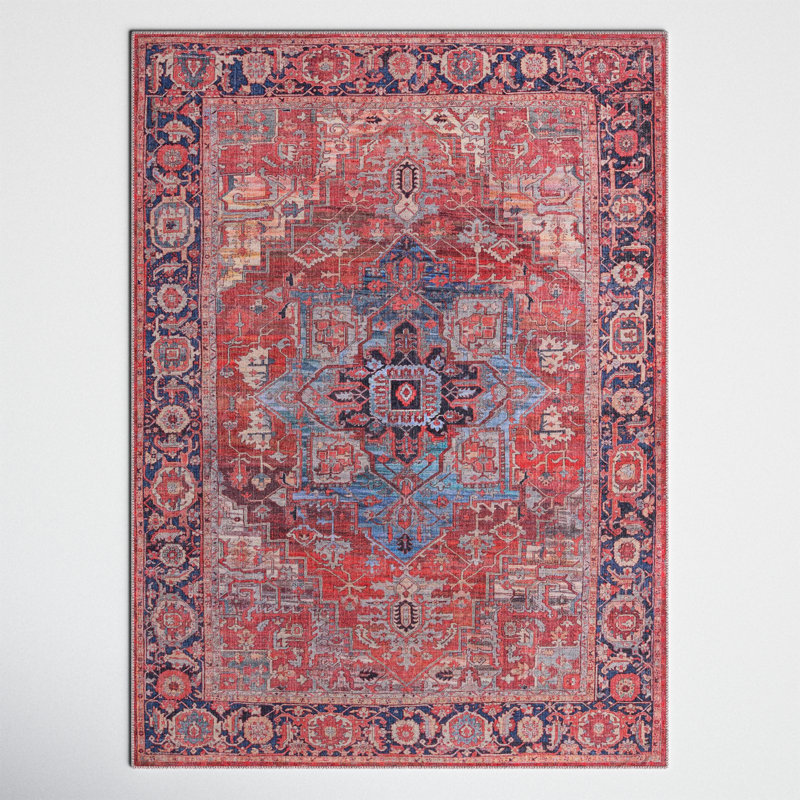 Tapis oriental rouille / bleu Haigh, Rectangle 7 pi 3 po x 10 pi