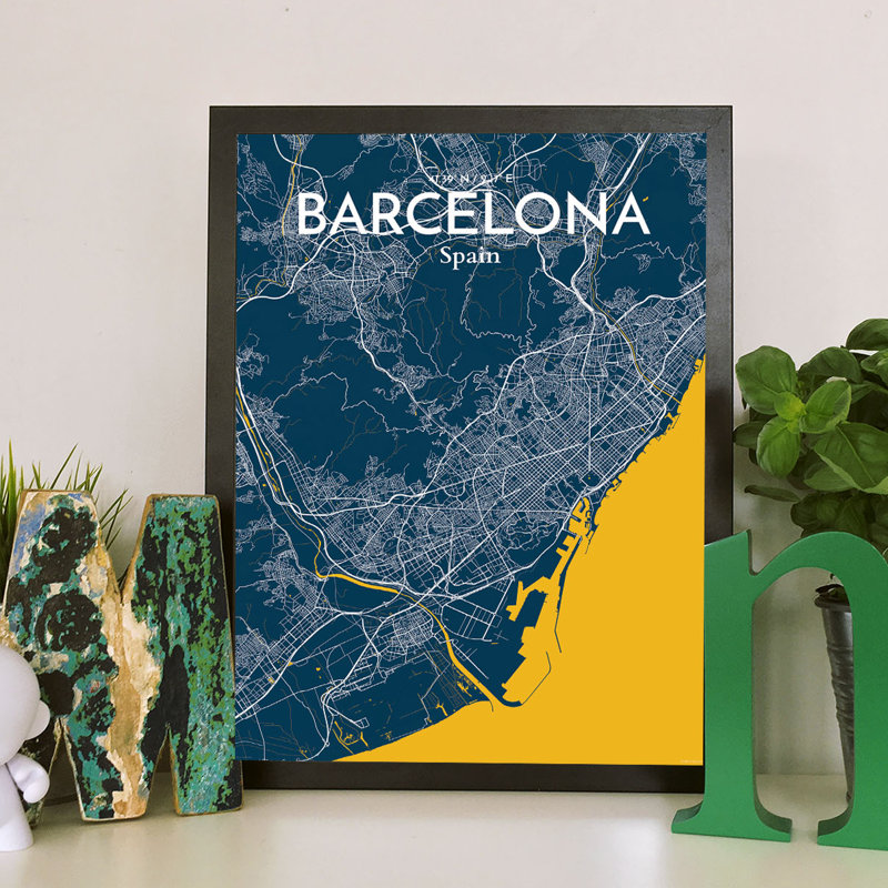 Barcelona City Map - No Frame Print, 91.4cm H x 61cm W x 0.13cm D