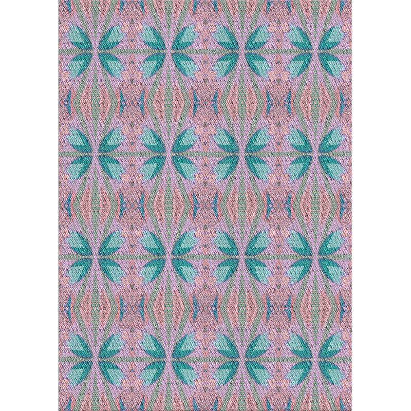 Tapis rose/bleu à motifs, Rectangle 3 pi x 5 pi