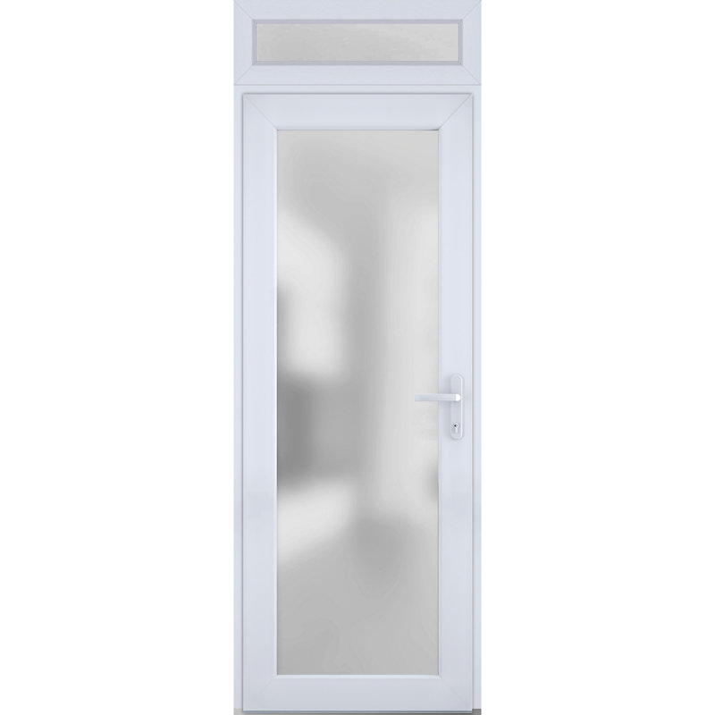 Porte d'entrée extérieure prémontée en fibre de verre, verre dépoli, Manux 8102, finition blanc soie, pour bureaux, commerces et habitations (entrée, patio, garage) - L 30 x H 80 + 14 - Ouverture à gauche vers l'intérieur