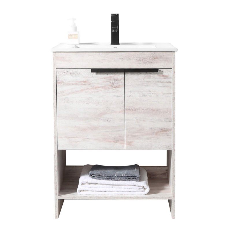 24" Single Bathroom Vanity, Rustic White