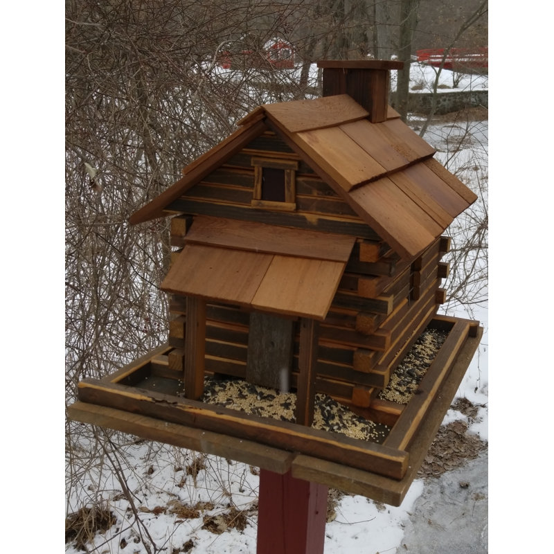 Wood Pole Hopper Bird Feeder