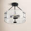 Plafonnier semi-encastré moderne noir mat de 15 pouces, lampe de plafond cylindrique en verre transparent côtelé à 3 lumières