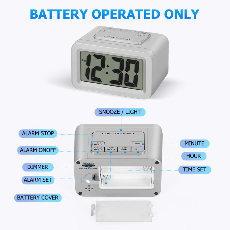 Self-Sensing Digital Alarm Clock - Silver