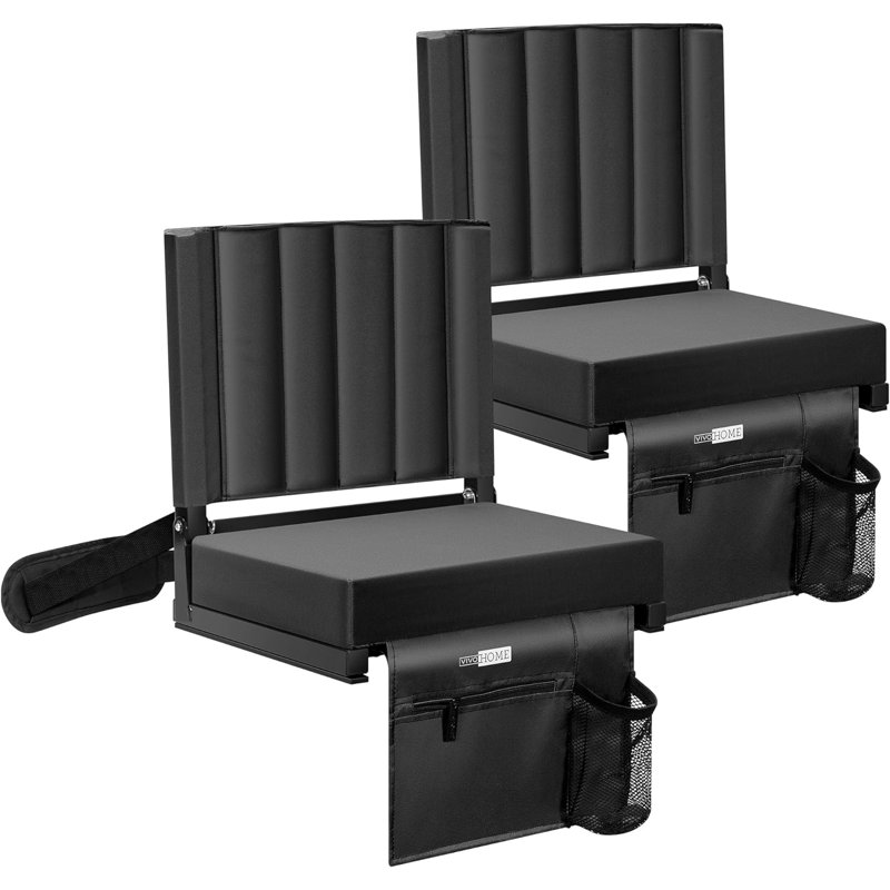 Black Foldable Stadium Seat with Cushions and Arm Rest