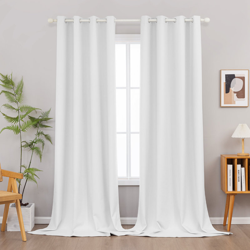 100% Blackout Thermal Insulated Polyester Curtain Pair, 52" W x 108" L, White