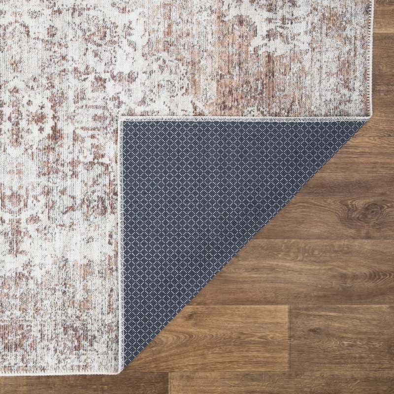 Tapis traditionnel lavable antidérapant - ivoire / rosé pour vestibule, couloir, salle de bain et cuisine - Fennimore