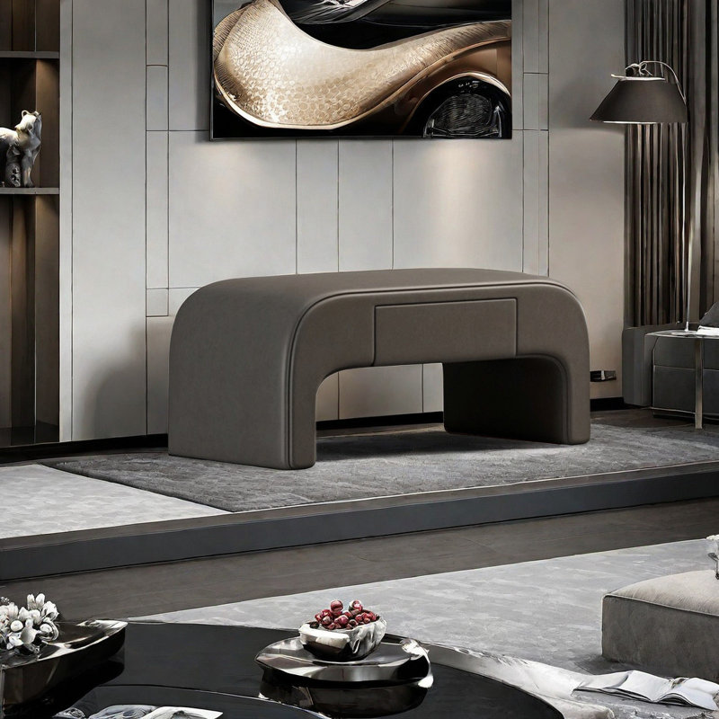 Banc de rangement rembourré en similicuir Haughbrook, Gris