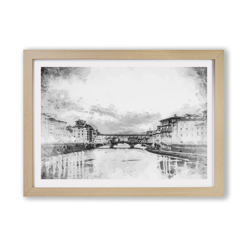 Ponte Vecchio Bridge in Florence Italy - Framed Print, Oak, 62cm H x 87cm W x 2cm D