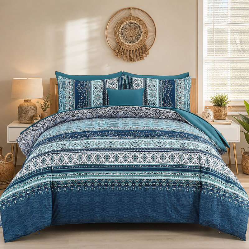 Ensemble de courtepointe 8 pièces Bohemian, Édredon grand + 7 articles supplémentaires, Bleu sarcelle