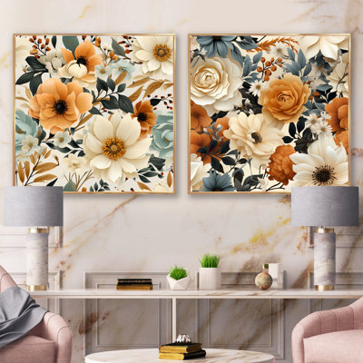 Vannie - Ensemble de 2 collages carrés floraux