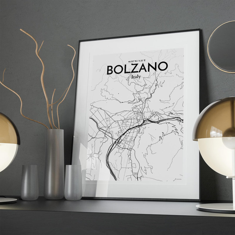 Bolzano City Map In Ink - No Frame Print, 27.6cm H x 19.7cm W x 0.05cm D