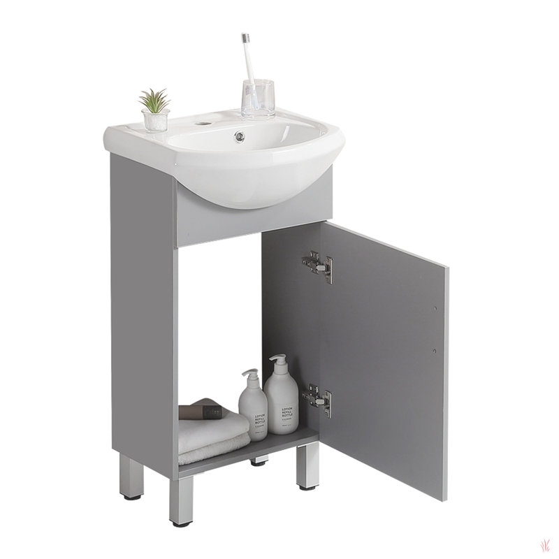 Mini armoire de salle de bain 18 po avec lavabo en céramique gris