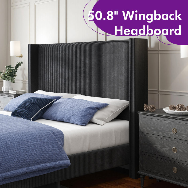 Crofford Corduroy Upholstered Bed, Black Corduroy, California King