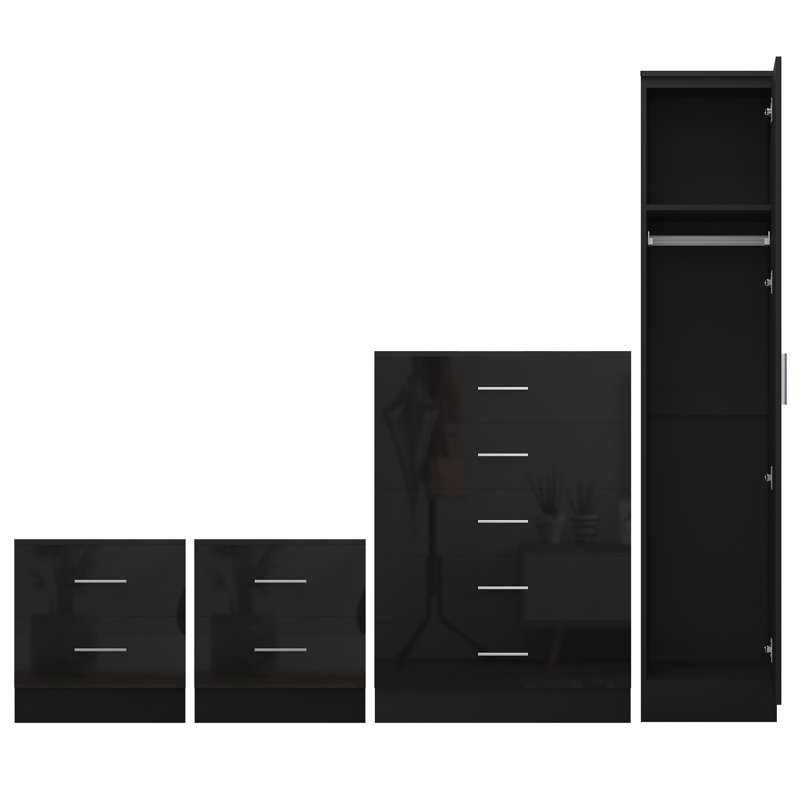 Eva Piece Bedroom Set, Black Gloss / Black Oak