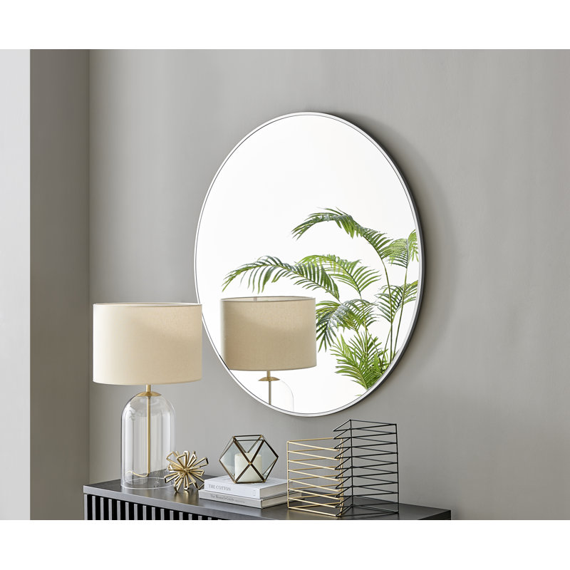Alcantera Metal Frame Round Wall Mirror - Simple and Elegant Modern Design, Silver, 39.37" x 39.37"