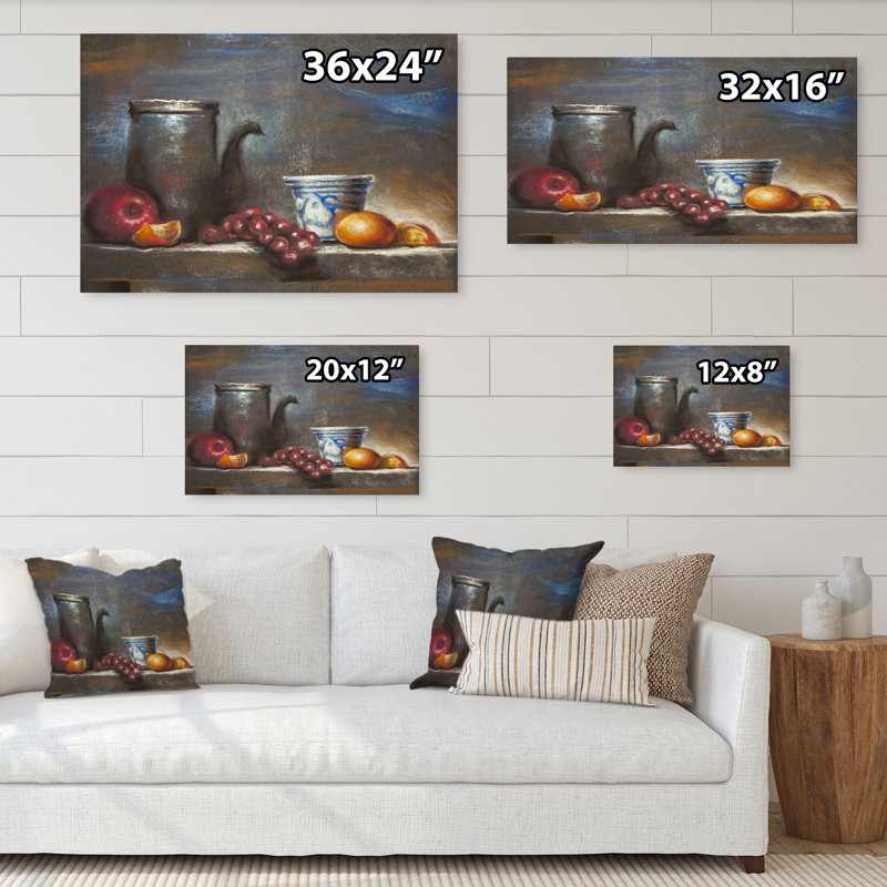 Nature morte aux fruits - Peinture sur toile encadrée, H 8 po x l 12 po x P 1 po, Toile tendue