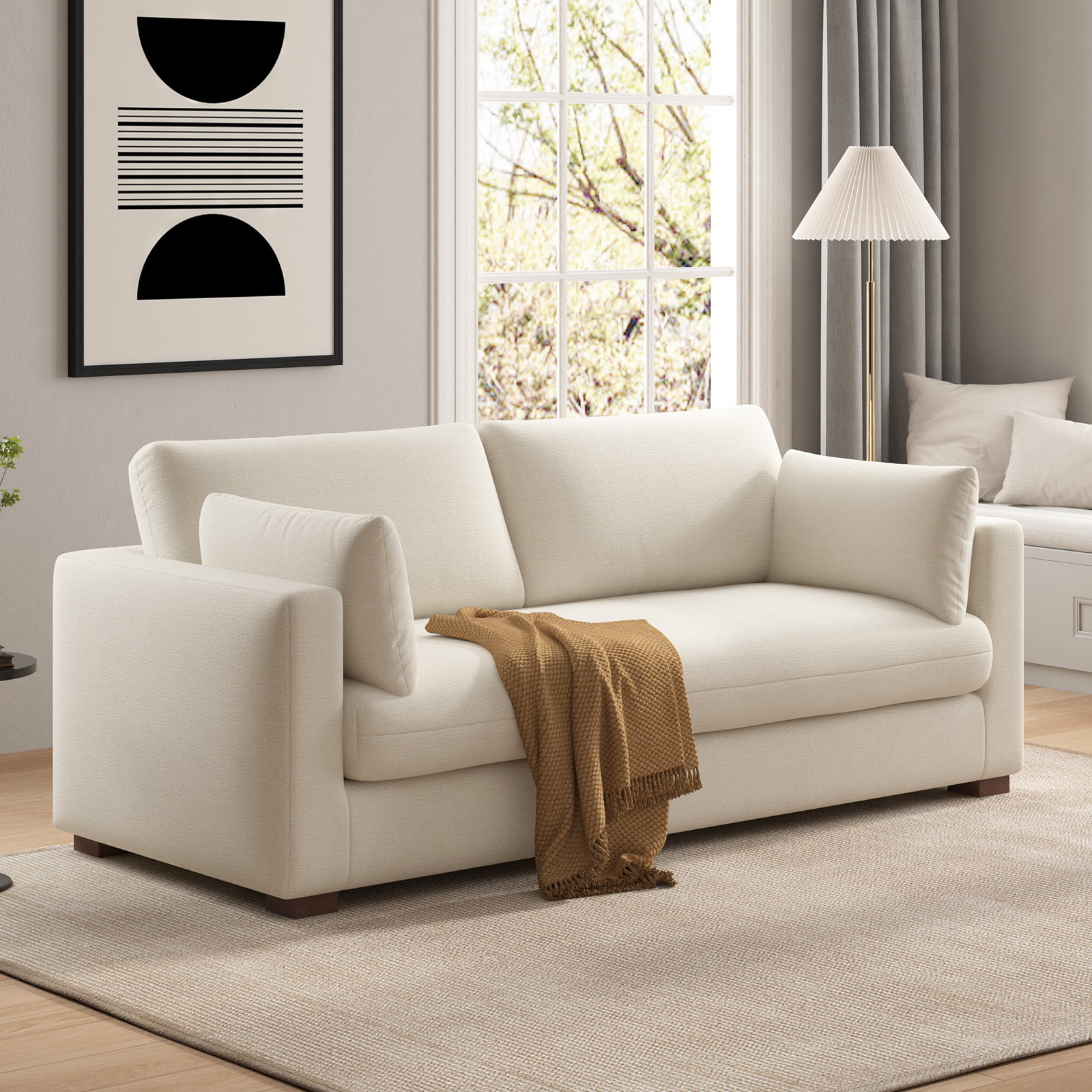 Haven 88" Upholstered Sofa, White, Non-Removable Cover