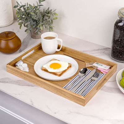 Soren 17 In. W Handcrafted Large Acacia Wood Rectangular Breakfast Tray with Handles, Natural