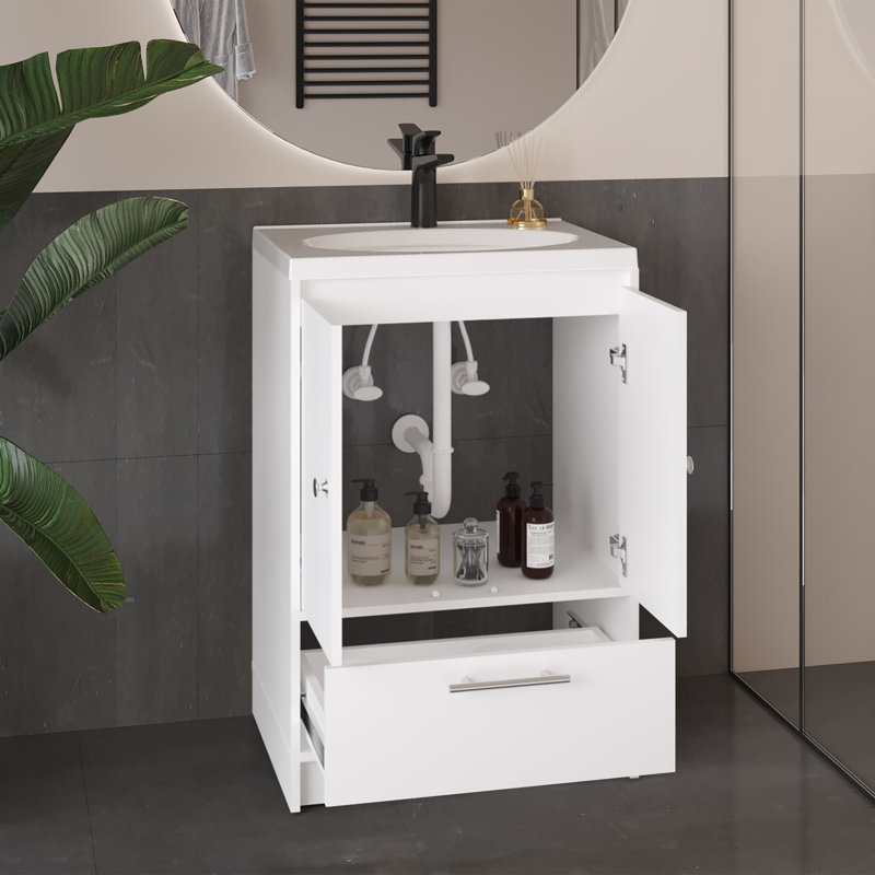 Sophia Freestanding Bathroom Vanity With Two Doors, One Drawer, Resin Sink, White