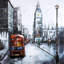 Toile abstraite «London and Red Bus» | Décor de salon bleu cités