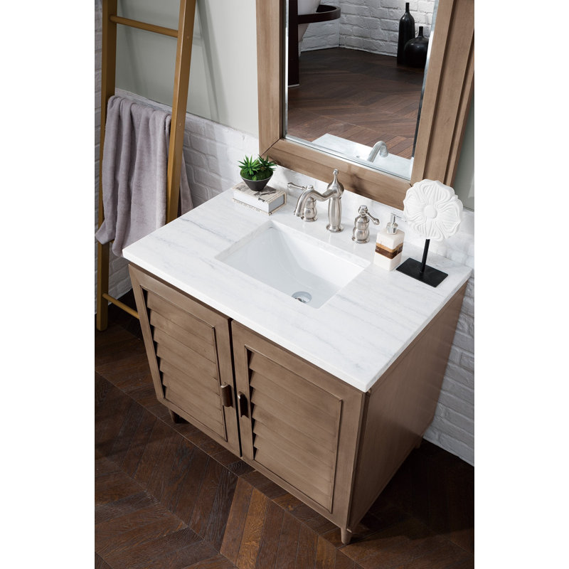 Portland 36'' W Single Vanity, Whitewashed Walnut, White Zeus, 8" Widespread