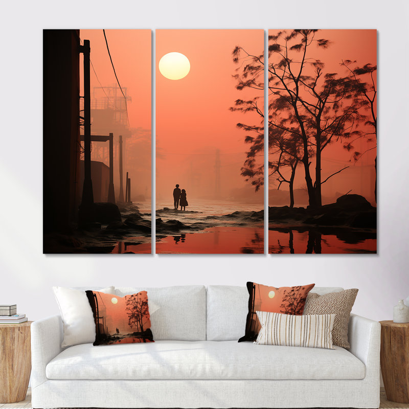 Ensemble de salon d'art mural Polutes Industrial Landscape - Factories, Toile tendue, H 40 po x l 60 po x P 1 po
