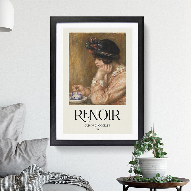Cup of Chocolate by Pierre-Auguste Renoir - 1 Piece Single Picture Frame Wall Art, 36cm H x 27cm W x 2cm D, Black Framed