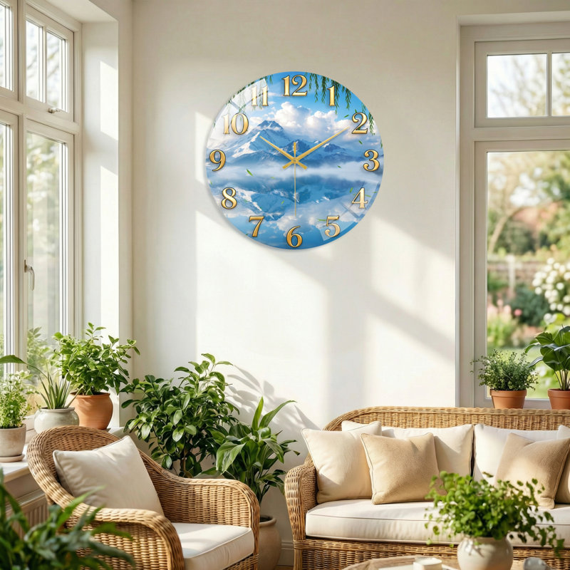 Horloge murale en verre Mountain, 40 x 40 cm (15,7 x 15,7 pouces)