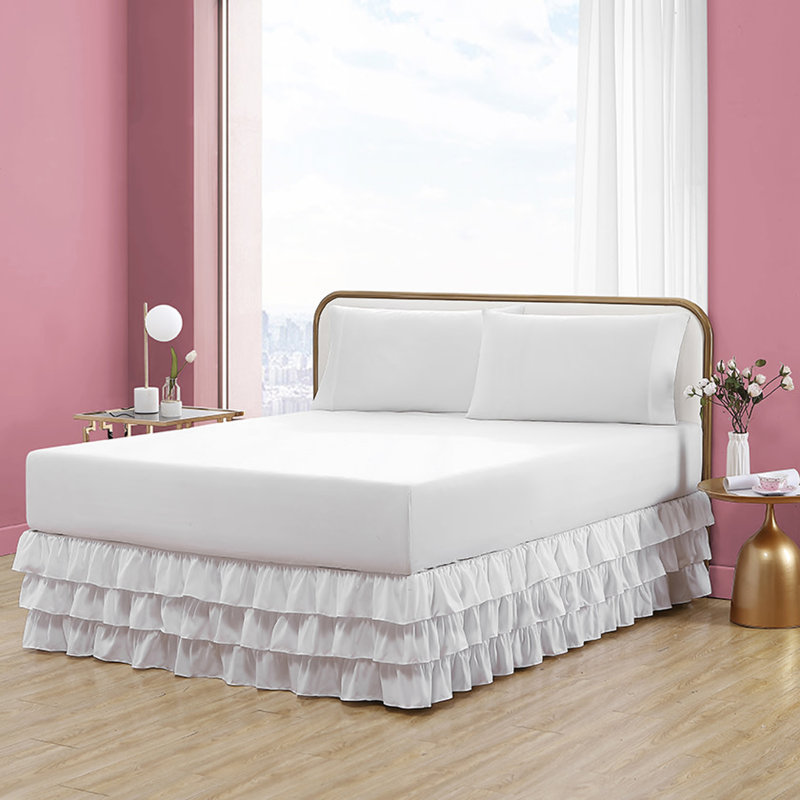 Solid White Twin Ruffled Polyester Bed Skirt