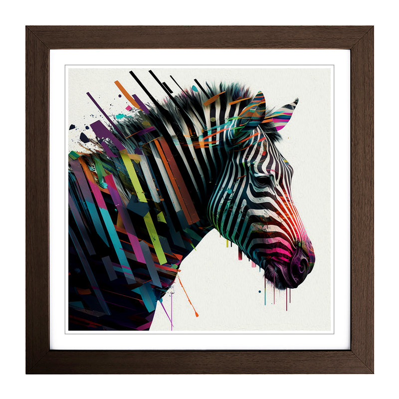 Zebra Glitch Art - Framed Print, Walnut Framed