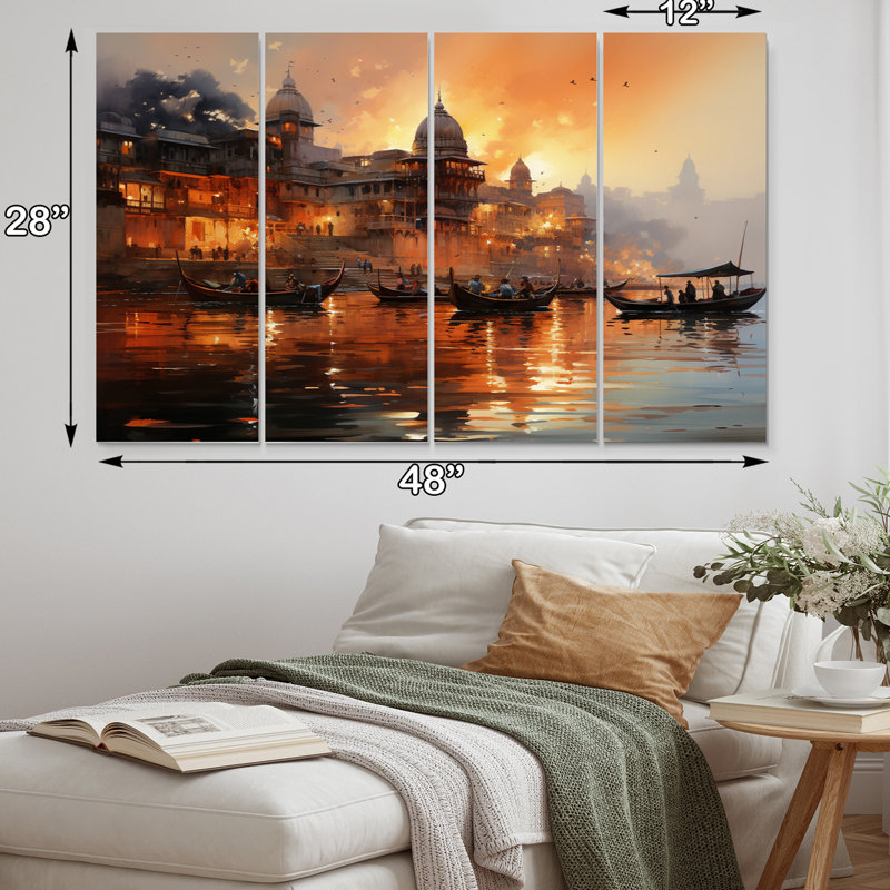 «Indian Art Sunset At», reproduction d'art sur toile 4 pièces