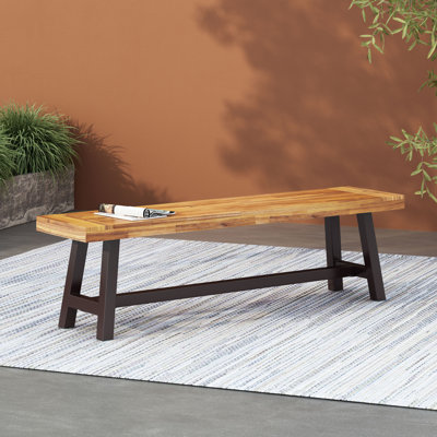 Eules 17.5" H x 63" W Solid Wood and Metal Outdoor Dining Bench