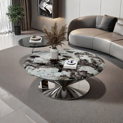 Round stainless steel luxury stone coffee table