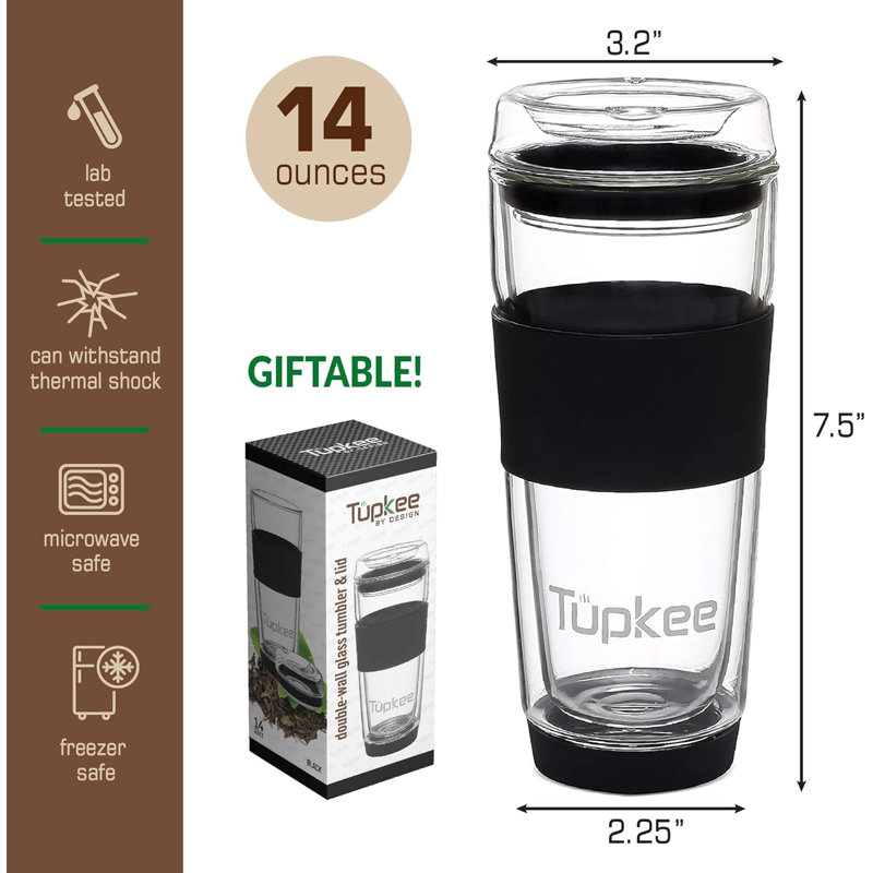 Verre à café en verre soufflé à la main à double paroi de 14 onces, 1, Noir