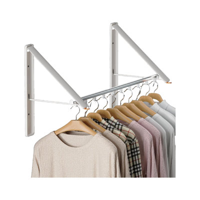 Clothes Drying Rack with Rod, Wall-Mounted Retractable & Foldable Clothes Hanger, Clothes Hanger Rack, 2 Pack, (White)