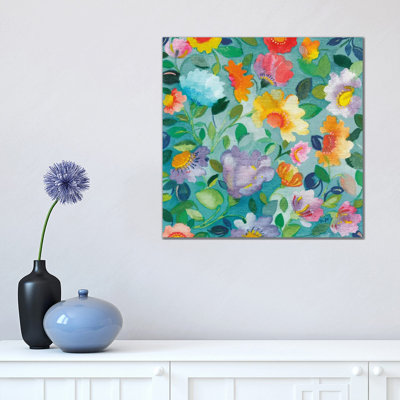 Turquoise Flowers - Wrapped Canvas Painting