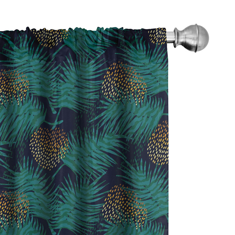 Rideaux 4 panneaux East Urban Home Tropical, Hawaï avec palmiers, bleu-vert foncé, L 56 po x L 84 po