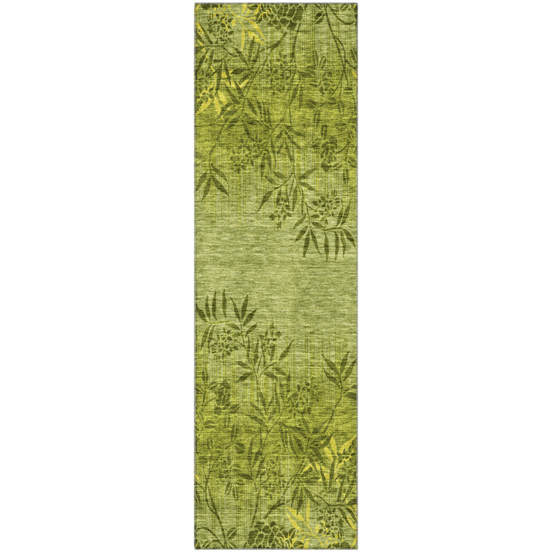 Premium Machine Washable Prisco Olive Rug, Runner 2'3" x 7'6"