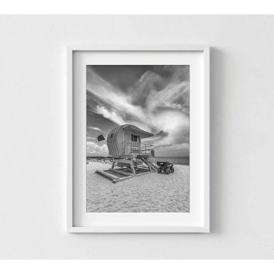 Lifeguard Tower on the Beach – Black and White Coastal Photography Print