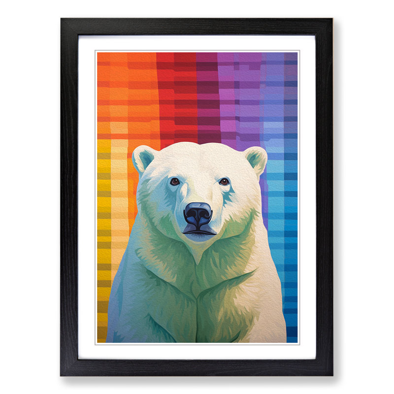 Polar Bear Colour Field - Single Picture Frame Print on Wood, 34cm H x 25cm W x 2cm D, Black Framed