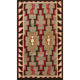 Classic Tribal Geometric Antique Native American Wool Pile Navajo Rug