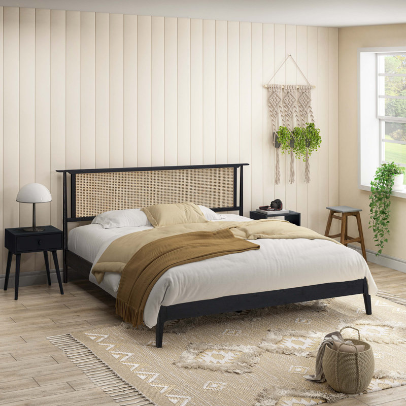 Ruby Wooden Bed Frame with Rattan Headboard - 1000lb