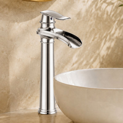 VanoFall Waterfall Vessel Polished Chrome Single Hole, Single Handle With Drain Assembly