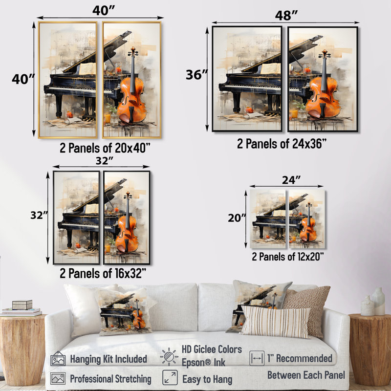 Mélodie musicale mélodique - art mural traditionnel orange, 20" H x 24" W, Framed Print without Mat, Black