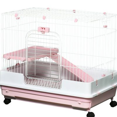 Pink Cage For Small Animals With Easy Rolling Wheels And Removable Tray , Etc Animal Habitat Wheels, Pet's Maintenance, , Etc.,