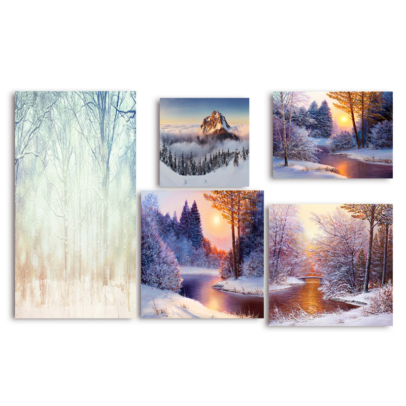 Ensemble de 5 pièces murales traditionnelles collection d’hiver sur toile
