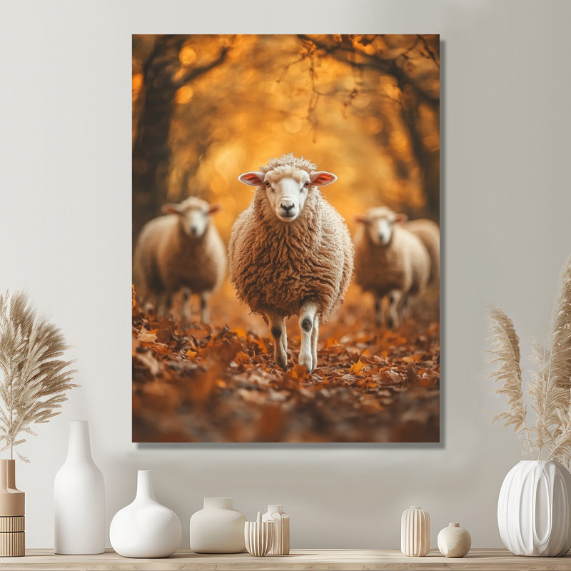 «Autumn Wanderers Sheep Portrait II», reproduction d'art en métal moderne, décoration murale en métal mouton