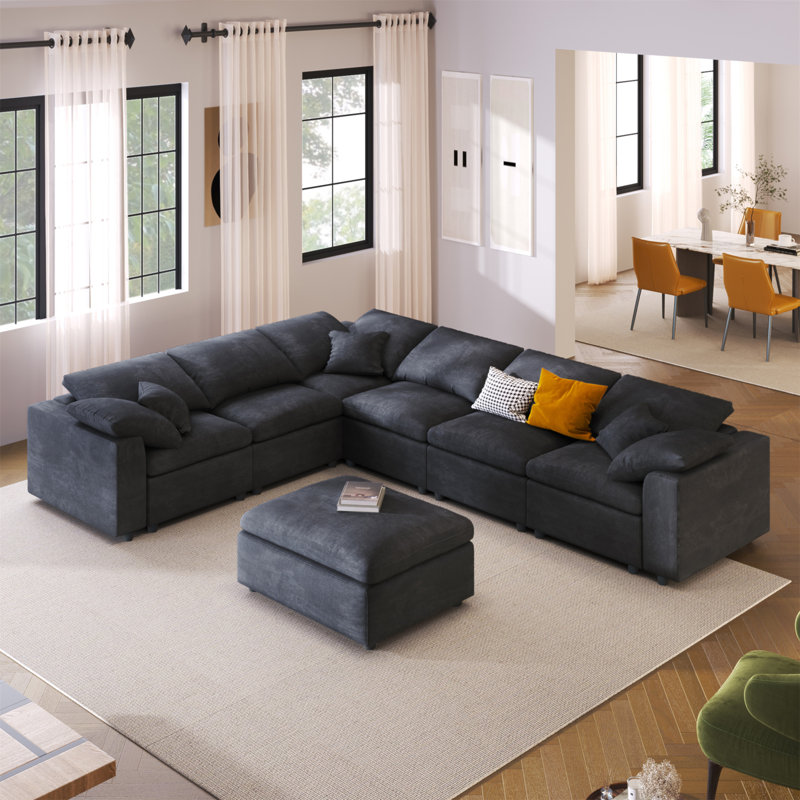 Oversized Modular Sectional Sofa With Ottoman L Shaped Corner Sectional, Gray Polyester