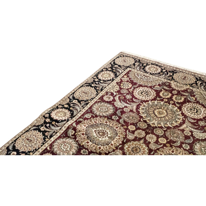 Tapis brun / bleu / beige en laine noué à la main de conception unique 5 pi 9 po x 8 pi 9 po